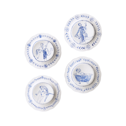 Set of 4 Scalloped Rim Bespoke Dessert Plates