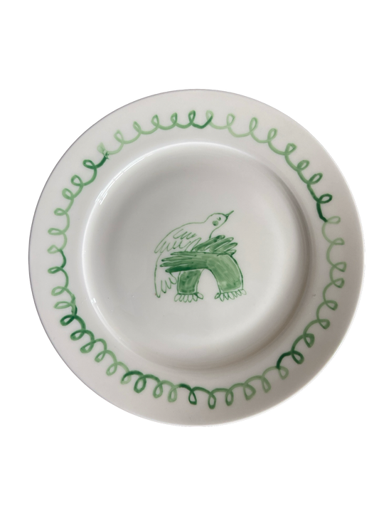 Green Hands-  bird dessert plate
