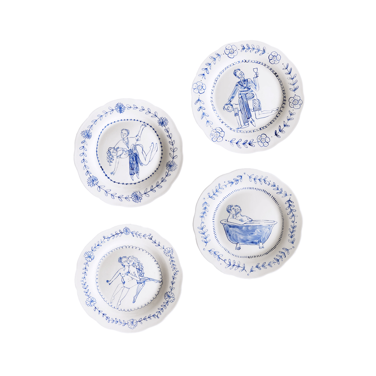 Set of 4 Scalloped Rim Bespoke Dessert Plates